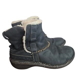 UGG Australia Black Leather Flat Ankle Boots Shearling Lined Women’s Size 7